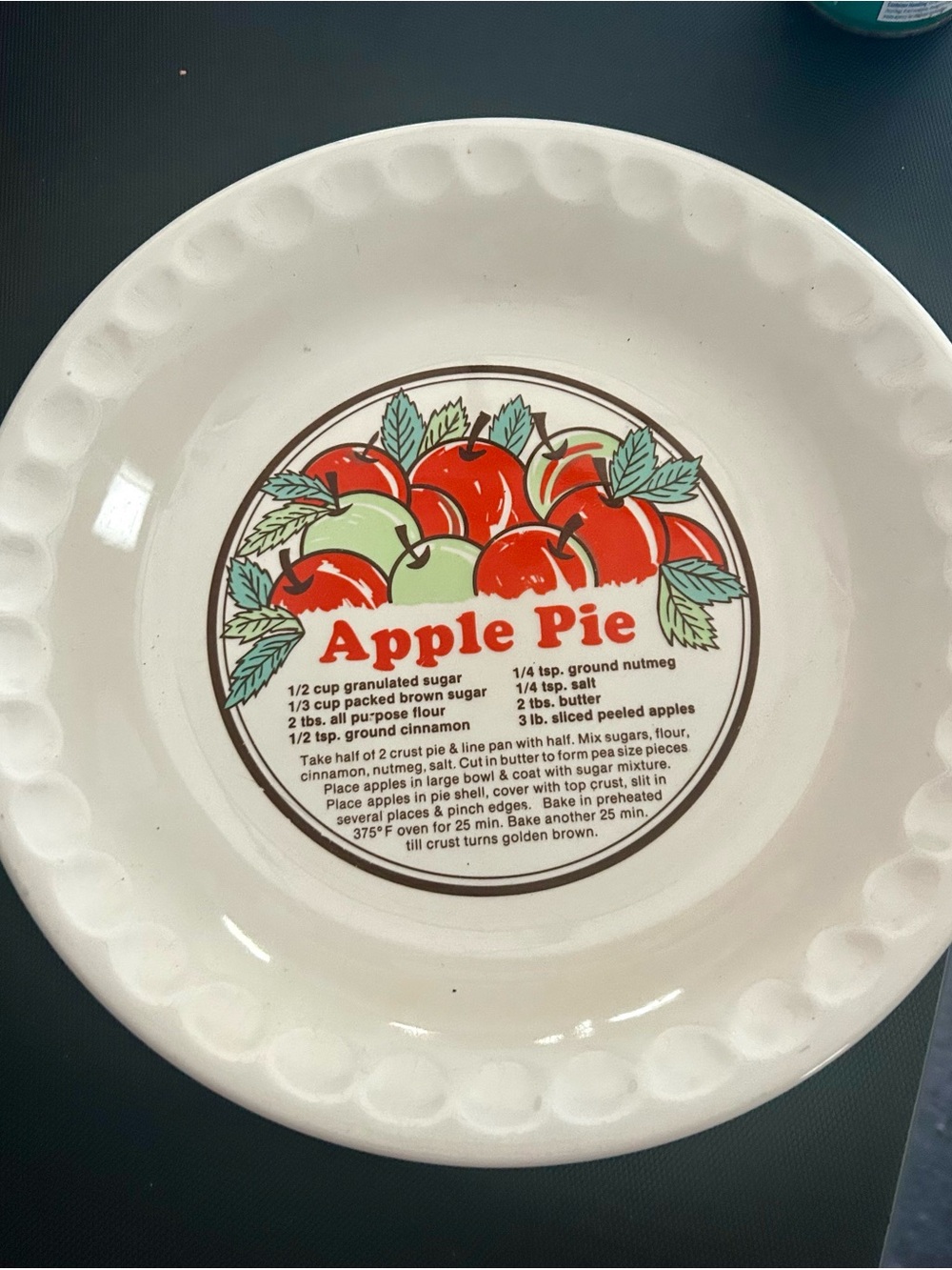 Apple Pie Ceramic Baking Dish - White with Red & Green Apple Graphic